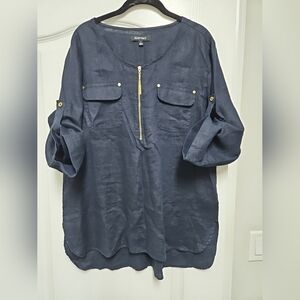 Ellen Tracy Dark Blue Linen Top.